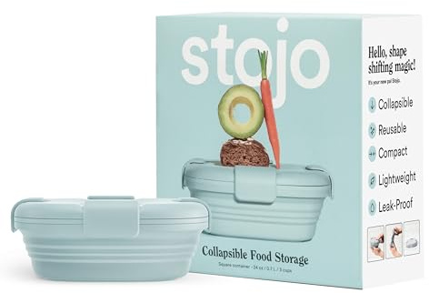 STOJO Faltbare Sandwichbox - 680.4 g Wiederverwendbare Frischhaltedose, Silikonschüssel für warme / kalte Speisen - Mahlzeitvorbereitung, Mittagessen, Camping, Wandern - spülmaschinenfest (Aquamarin