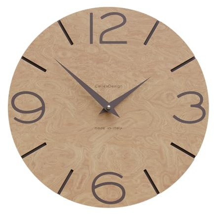 CalleaDesign Wanduhr Smile – Handgefertigt in Italien, Leise, Modernes Design, 30 cm – Elegantes Holz, Deutsches Uhrwerk – Walnusswurzel