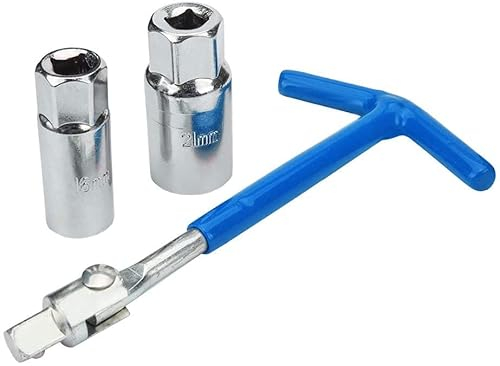 Utripcare 360° Rotation T-Handle Spark Plug Socket Wrench 16mm(5/8) and 21mm(13/16) Remover Installer Tool Kit Universal Joint Blue