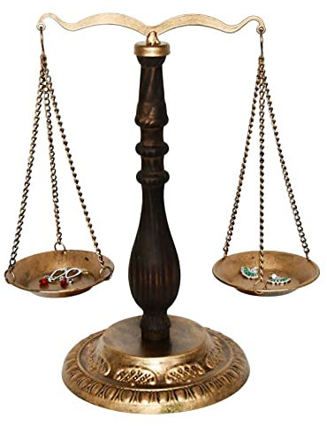 Owlgift Vintage-Stil Waage Schmuck-Display, Waage Tablett Kosmetik-Organizer, Schmuckaufbewahrung, einzigartiger Mittelstückständer, Anwaltswaage der Gerechtigkeit, Bauernhaus-Kerzenhalter