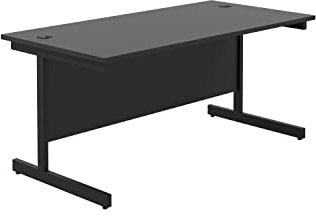 Office Hippo Heavy Duty Rectangular Cantilever Desk, Home Office Table + Integrated Cable Ports, PC Desk For Office or Home, 5 Yr Wty - Black Frame/Black Top, 180cm x 80cm