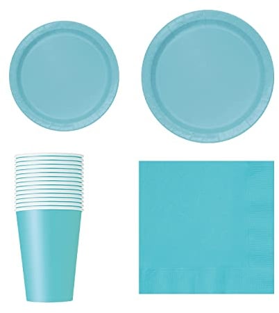 Trimming Shop 70pcs Disposable Party Tableware Set, 7 Round Plates 20pcs, 9 Plates 16pcs, 9oz Cups 14pcs, Napkins 20pcs for BBQs, Weddings, Birthday, Anniversary, Kids Party Supplies, Terrific Teal