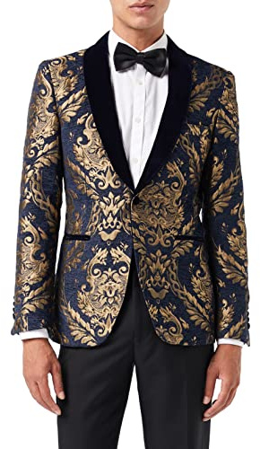 Men’s Floral Foliage Jacquard Tuxedo Jacket Tailored Fit Velvet Shawl Lapel Blazer