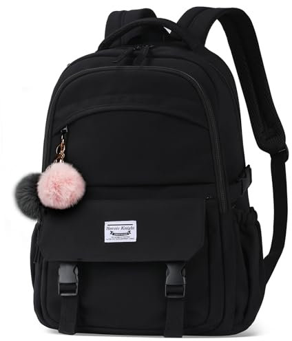 HEROIC KNIGHT Sac à dos scolaire anti-vol étanche 15,6″ pour garçons et filles – Sac à dos léger avec compartiment ordinateur, grande capacité pour école, travail, voyage – Noir