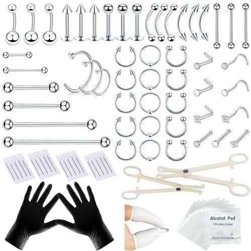 Tustrion Piercing Kit, 80PCS, Stainless Steel