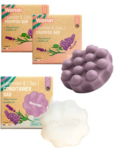 WONDR festes Shampoo & Conditioner für Trockens Haar im 3tlg. Set Full Routine Lavender, 2x Haarpflege Seife mit passendem Conditioner, vegane Naturkosmetik frei von Silikonen und Parabenen, 3 x 55 g