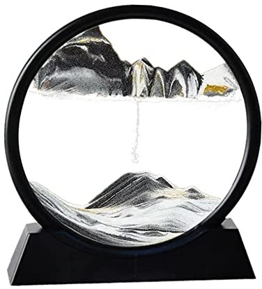 Arthink Bewegliche Sandkunst Bild in Bewegung, rundes Glas, 3D, Tiefseelandschaft, dynamische Sandkunst-Sandlandschaften, sensorisch, entspannend, Desktop-Tischdekoration, Schreibtischdekoration,