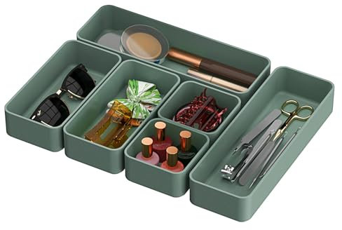 CHANCETSUI 6 PCS Stackable Drawer Organizers Set, Versatile Desk and Vanity Drawer Organizer Trays, Storage Bins for Makeup, Bathroom, Bedroom, Kitchen and Office