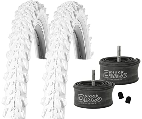 2 x Reifen MTB 20/24/26 Zoll Fahrradreifen Fahrradmantel 50-406/507/559 (20/24/26x1.95) inkl. Black Dingo Schläuche AV (26 Zoll (50-559), weiß)