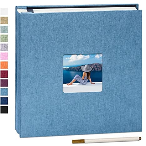 Yopih Album Fotografico Autoadesivo in Lino, 28x27 cm, 60 pagine, Cielo Blu | Scrapbook Fai, Penna in Metallo, Regalo Famiglia Matrimonio Viaggi