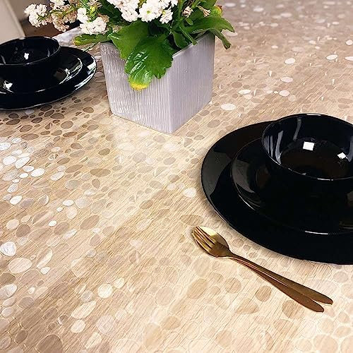 Artwelt Tischdecke Transparent Faltenfreie Dekorative Wachstuchtischdecke Wachstischdecke Tischtuch Abwaschbar Wasserdicht Fettdicht Wunschmaß Tischwäsche für Küche und Garten (220X140cm, Pebbles 8A)