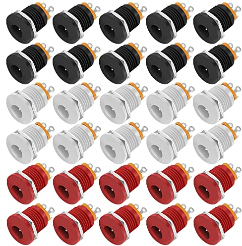 GTIWUNG 30 Pièces Mini Prise 12 Volt Femelle Connecteur 5.5mm x 2.1mm Alimentation Fiche à Souder, 5,5 x 2,1 mm DC Connecteur Jack Femelle 3 Broches Connecteur Monté sur Panneau