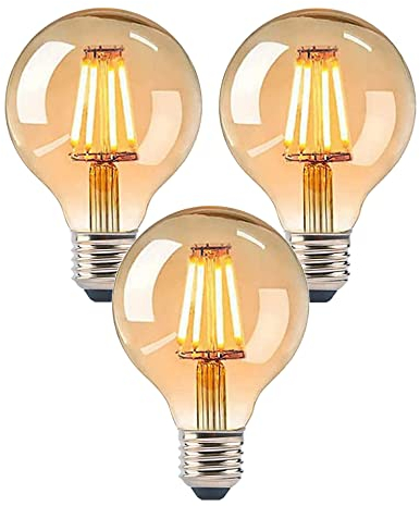 Trango 3er Pack E27005 3-Stufen dimmbar E27 LED warmweiß Gold farbig 2500 Kelvin 4 Watt 400 Lumen, G80 Ø8cm Filament Edison Glühbirne, Amber Vintage Glühbirne, Retro-Beleuchtung Globe Leuchtmittel