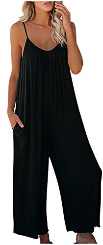 Jumpsuit Damen Sommer Latzhose Damen Arbeitshose Spaghetti-Träger Overall Damen Elegant Baggy Lässig Lockere Trägerhose Strampler Playsuit mit Große Taschen Jumpsuits für Frauen Teenager Mädchen