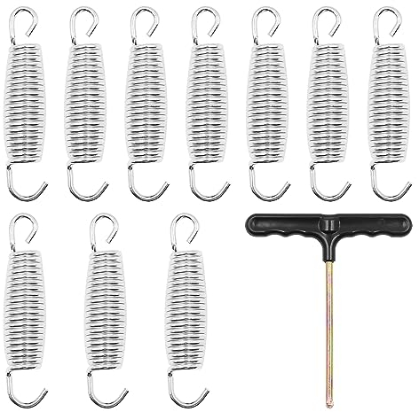 ZONADAH Pack of 10 Pcs 4” Springs with Free T-Hook for Trampoline Dual Hook Heavy Duty Rust Resistant Galvanised Steel Trampoline Parts Easy Install Replacement Outdoor