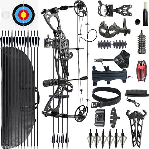 CENWTY 0-70 LBS Compound Bogen Set Erwachsene, Zuglänge 18-30, Bogenschießen Jagdbogen mit allem Zubehör für Bogenschießen Jagd Zielschießen Praxis LRT/RTH (Schwarz)