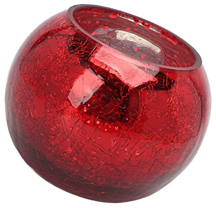 Portavelas de cristal, portavelas de cristal redondo decorativo, hermoso diseño compacto de flores de hielo rojo para soporte de maquillaje para restaurante