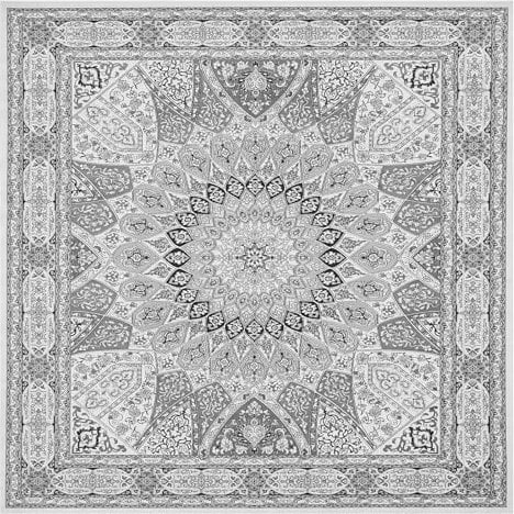 ARUGYTEI Teppich Quadratisch,Orientalisch Traditionell Vintage Klassisch Muster Schwarz Grau Weiß,Black Grey,80 x 80 cm, Wohnzimmer Schlafzimmer Kinderzimmer
