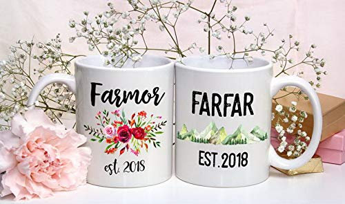 Farmor & Farfar Ensemble de tasses pour grands-parents norvégiens, tasse de révélation de grossesse, annonce de bébé, nouveaux grands-parents, tasses norvégiennes, tasses à thé pour grand-père pour