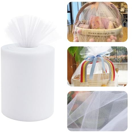 DECARETA 92m x 15cm Tüllstoff Rolle Weiß Tüll Hochzeit Tüllband Tisch Deko Polyester Tüll Rolle Dekostoff Tüll Dekoband Tüll Tischband für DIY Tutu Rock Handwerk Bogen Party Deko Crafts Geschenk