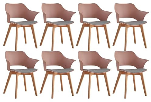 TTATC Set di 8 Sedie per Sala da Pranzo Sedie da Cucina Nordiche con Gambe in Legno, Cuscino del Sedile Imbottito, Sedie Moderne Imbottite, Rosa