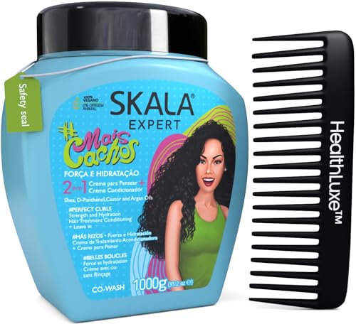 SKALA Mais Cachos Curly Hair Treatment 3ABC - Anti-Frizz, 2-in-1 Conditioning & Detangling Cream, Vegan, 1kg with Wide Tooth Hair Comb - Moisturising, Hydrating, Curl Defining, Sulfate/Silicone Free