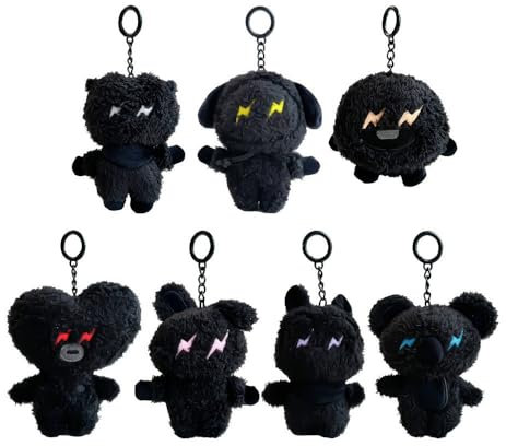 YAzgan BTS BT21 Fragment Schwarz 11 cm Plüsch-Schlüsselanhänger (7 Stück) für BTS Fans, Jugendliche, K-Pop Fans
