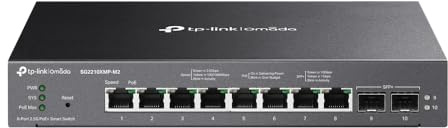 TP-Link Omada SG2210XMP-M2 2.5G PoE Switch, 8-Port 2.5G Multi-Gigabit mit 8 PoE+ Ports (160W), 2× 10G SFP+ Uplink, Smart Managed Switch, VLAN, QoS, Cloud Management, Lüfterlos