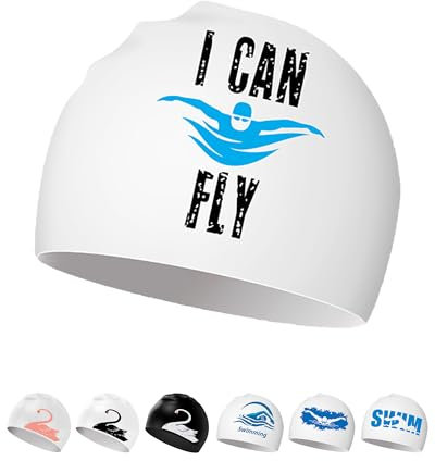 Gorro de Natación - Gorro Piscina Silicona para Mujer Hombre Adulto Adolescentes con Cabello Largo/Corto (Puedo Volar)