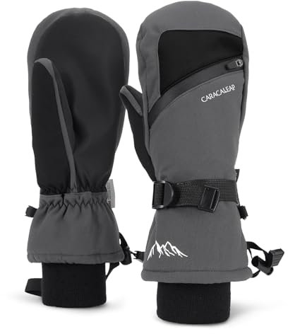 Caracaleap Skihandschuhe Winterhandschuhe Handschuhe Herren Damen Winter Schnee Fäustlinge Wasserdicht Winter Handschuhe Grau L-XL