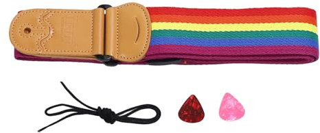 Regenbogen-Gitarrengurt, Verstellbare Länge mit Pick-Slot, Kopfplatten-Krawatte für Akustische E-Bass-Ukulele (6 farbig)