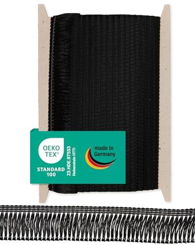 Halbach Seidenbänder Premium Fransenborte | Breite 40mm Länge 25m | Öko-Tex 100 zertifizierte Fransen | Borte Made in Germany, Farbe: schwarz