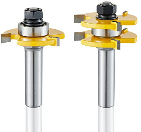 Yueqing Zhongji Tongue and Groove Router Bits Set, Tongue and Groove Router Bit Set 1/2 Inch Shank Router tool3 Teeth Adjustable T Shape Router Bits Set, 1/2'' Shank(2 Pack)
