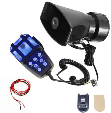 YIYIDA Autohupe, 135 dB, 7 Töne, Schwarz, Universelle Passform für PKW, LKW, Motorrad, Wasserfahrzeug, UTV, ATV, ABS+Metall, 12V, Warnhupe mit PA-Mikrofon und Blaulicht