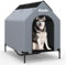 COSTWAY 2 in 1 Hundehütte & erhöhtes Hundebett, Hundeliege Outdoor, Haustierhaus mit atmungsaktivem Netzgewebe & Abnehmbarer Abdeckung, Hundehaus für mittlere Hunde, Oxford, Grau (75 x 110 x 106 cm)