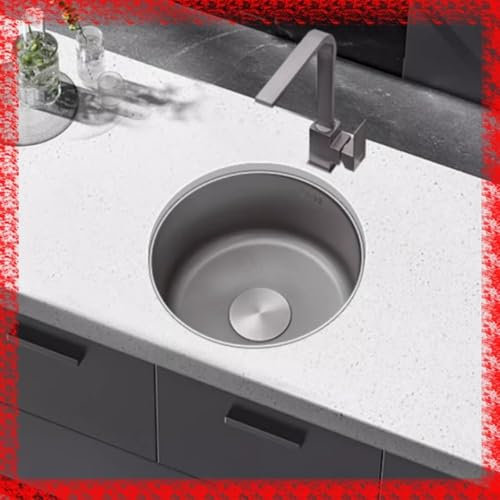 ZHENCHAO Küchenspüle, Einbauspüle, Bauernhaus-Spüle, Unterbau-Bar-Spüle, Edelstahl-Spüle, Einzelbecken, Aufsatz-Waschbecken mit Abfluss, rund (28 cm)