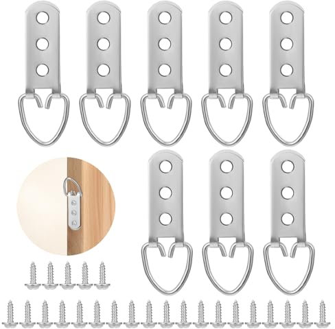 Abeillo 3 Holes D Rings for Picture Hanging, 8 Pcs D Ring Picture Hangers with 24Pcs Stainless Steel Screws, Picture Frame Hanger Hooks Heavy Duty, Picture Hanging Kit
