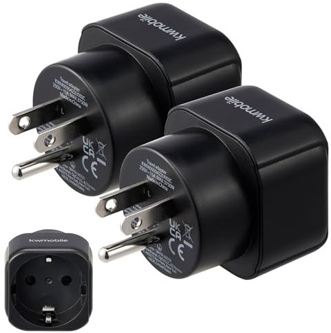 kwmobile Adattatore Presa Americana - Set 2 Adattatori per Prese Americane - da Spina Europea Tipo F a Spina USA Tipo B - Adattatore Stati Uniti America - Schuko - Nero