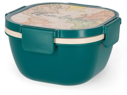 Legami - Contenitore Porta Pranzo, Lunch Box, 1 Forchetta e 1 Porta Condimenti Inclusi, Porta Pranzo Ermetico, A Prova di Perdite, Capacità 1700 ml, Tema Travel, 19 x 10.7 x 19 cm