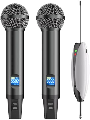Yamnweo AD55 Wireless Microphone, Dual Handheld Dynamic Wireless Microphone, Rechargeable Wireless Dual UHF Microphone for Karaoke, DJ, Party, Lecture, Church, Use, PA Systems