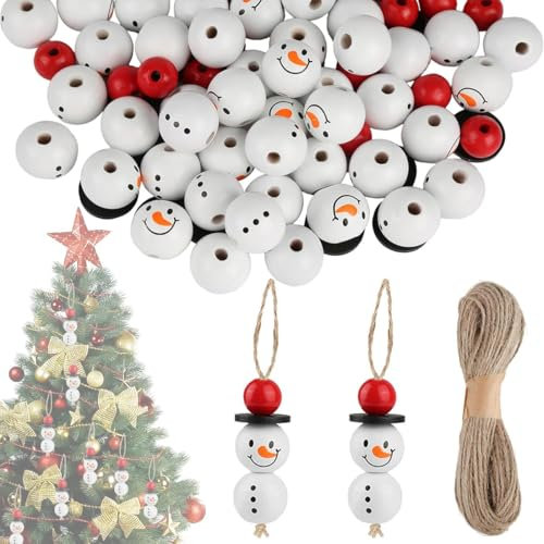 120 Stück Weihnachten Holzperlen mit Gesicht, 30 Set Natur Holz Perlen 20mm Schneemann Bastelset Weihnachtsbasteln für Kinder DIY Basteln, Weihnachtsdeko Winter Dekoration Weihnachts Deko Holzkugeln