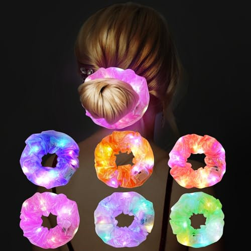 URAQT Leuchtende Haargummis, 6er-Pack elastische, leuchtende Stirnbänder, LED-Stirnband-Haarschmuck, Neon Haargummi, Mädchen-Party-Stirnband, Geeignet für Karneval, Neujahrsparty, Halloween(C)