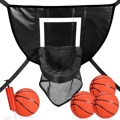 Trampolin Basketballkorb: AbreißRand zum Eintauchen Trampolinbasketballaufsatz, Mini Basketballkorb Outdoor mit 4 Mini BasketbäLlen & Pumpe, Universalbrett BasketballköRbe für Kinder Erwachsene