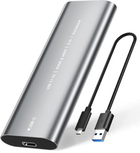 NEUTYPECHIC Boîtier SSD M.2 NVME, Adaptateur SSD M2 USB avec Câble de Données, 10Gbps Boîtier NVMe Externe, Double Protocole NVMe/NGFF en Aluminium pour 2230/2242/2260/2280,Charge 2TB