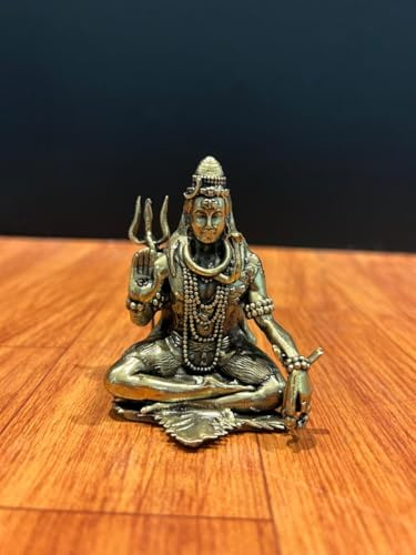 Premium Messing Shiva Statue 7,5 cm Premium Messing Mahakal Statue Lord Shiva für Zuhause Altar Dekor | Mahashivratri Pooja Idol | Shiva in Meditation Mudra | Einweihungsgeschenk | Diwali Geschenk
