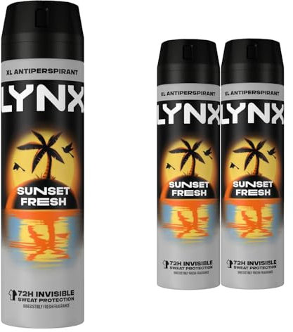 Lynx XL Sunset Fresh Antiperspirant Multipack With Mango and Mandarin Scent Long Lasting Fragrance with 72 Hours Invisible Sweat Protection Deodorant Spray for Men 200 ml, 3 Pack