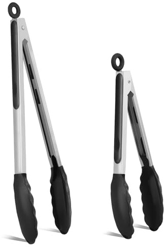 2 Pièces Pince De Cuisine Inox(Embouts En Silicone),Poignée Antidérapante Inoxydable Et Silicone Alimentaire Pinces, Pour Salade Griller Buffet Résistantes Au Chauffer Pince Alimentaire