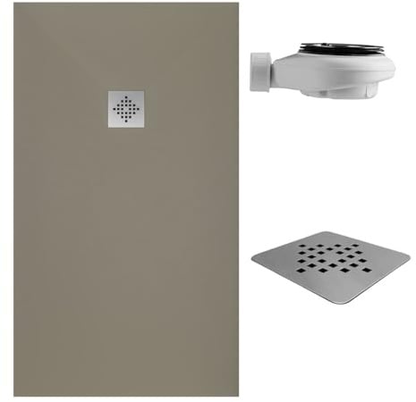 SoulHome Receveur de douche Résine 120x80 Moka Grille Standard | Antidérapant C3, extra-plat, résine et charge minérale, texture pierre lisse, antibactérien, gel-coat, + bonde d'évacuation