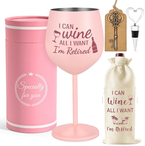 Livole Retirement Gifts for Women, Colleagues, I Can Wine All I Want I'm Retired, Retired Glass, 18oz Stainless Steel Red Wine Glasses, 550ml Cocktail Goblet