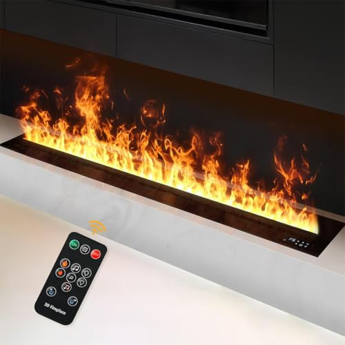 MazmornFly Dekorativer elektrischer Wasserdampf-Kamin-Luftbefeuchter mit 3D-Zerstäubungsflamme, 3 mm ultradünnem Panel, ohne Heizung 200cm(78.7in)